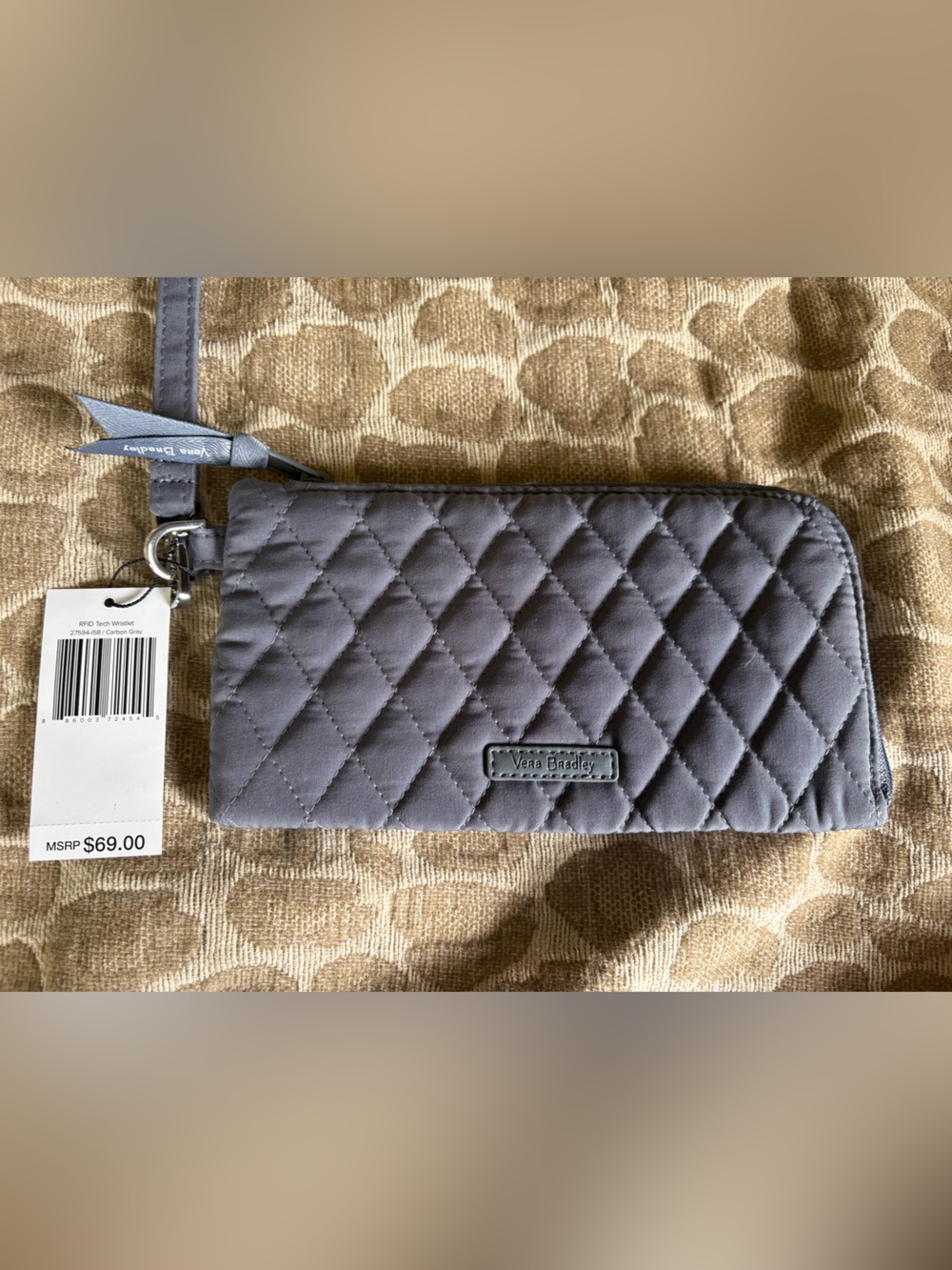 Vera Bradley Quilted RFID Wristlet in Gray NWT